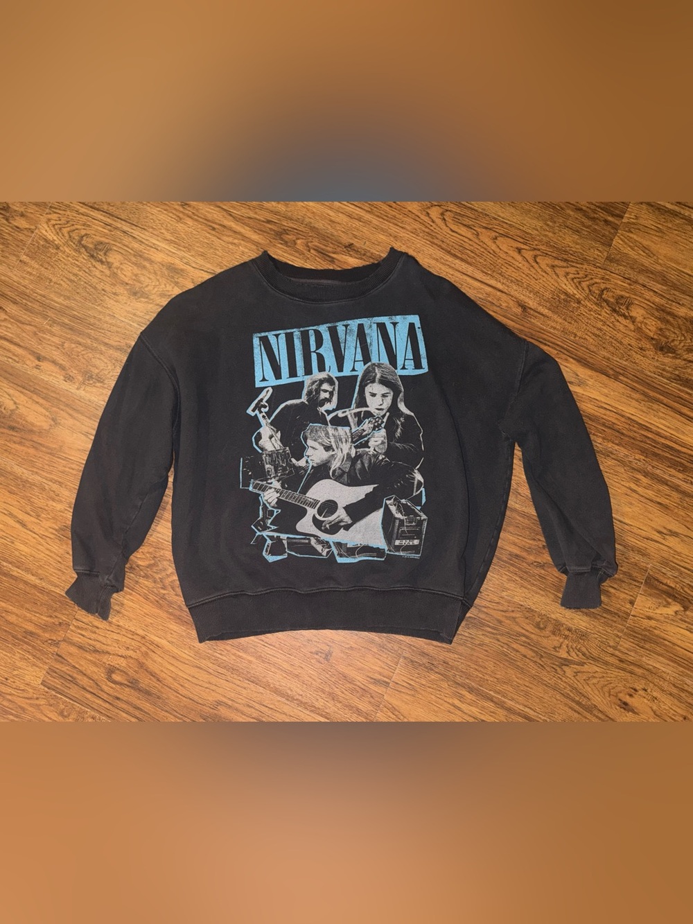 American Eagle Outfitters Black Crewneck with Blue Graphic